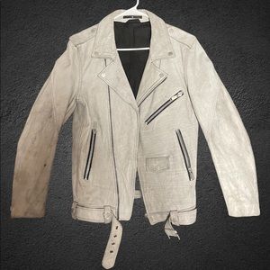 Gray Leather Jacket, Size M